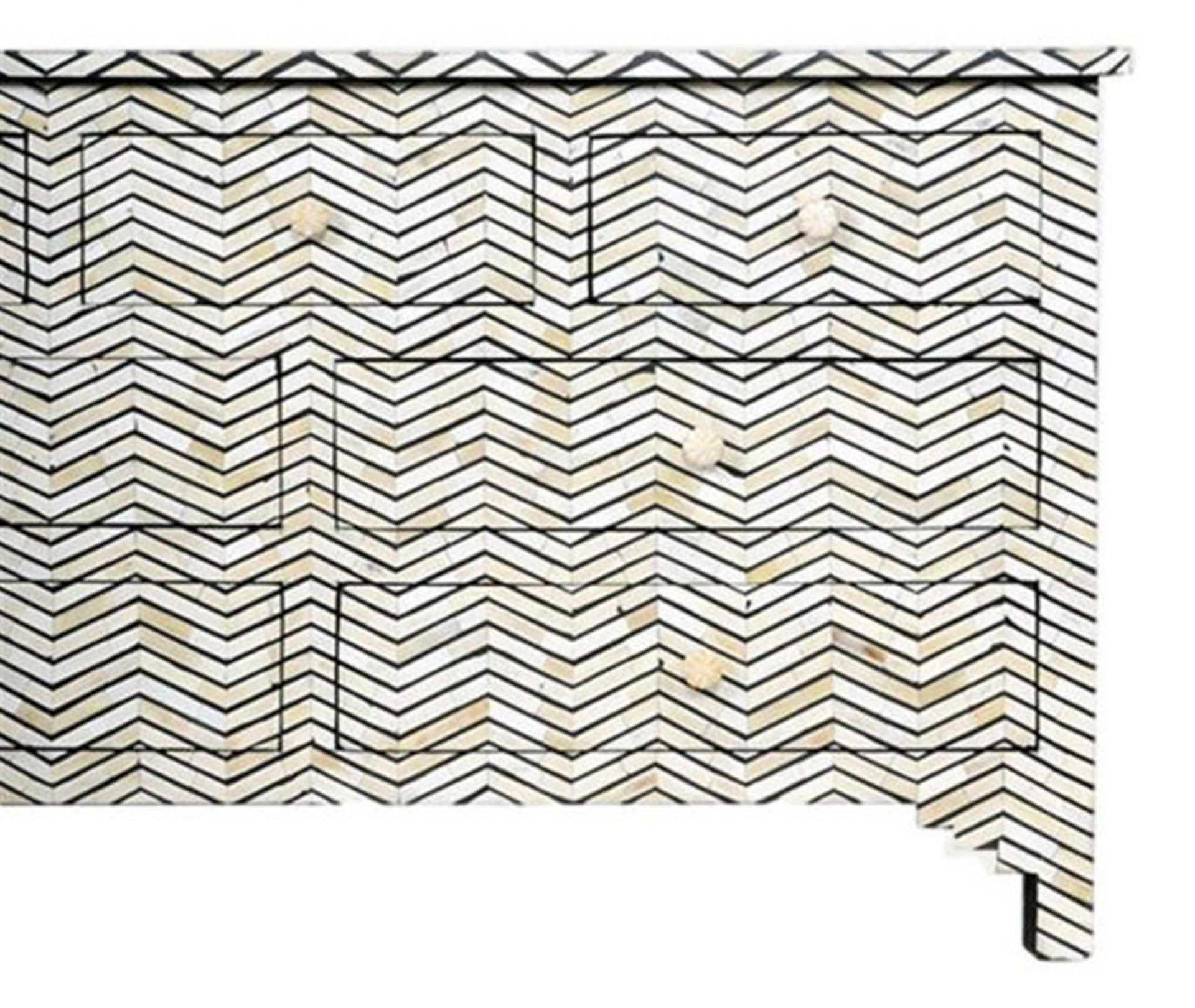 Bone Inlay Chest of 7 Drawers Chevron Design in Grey Color