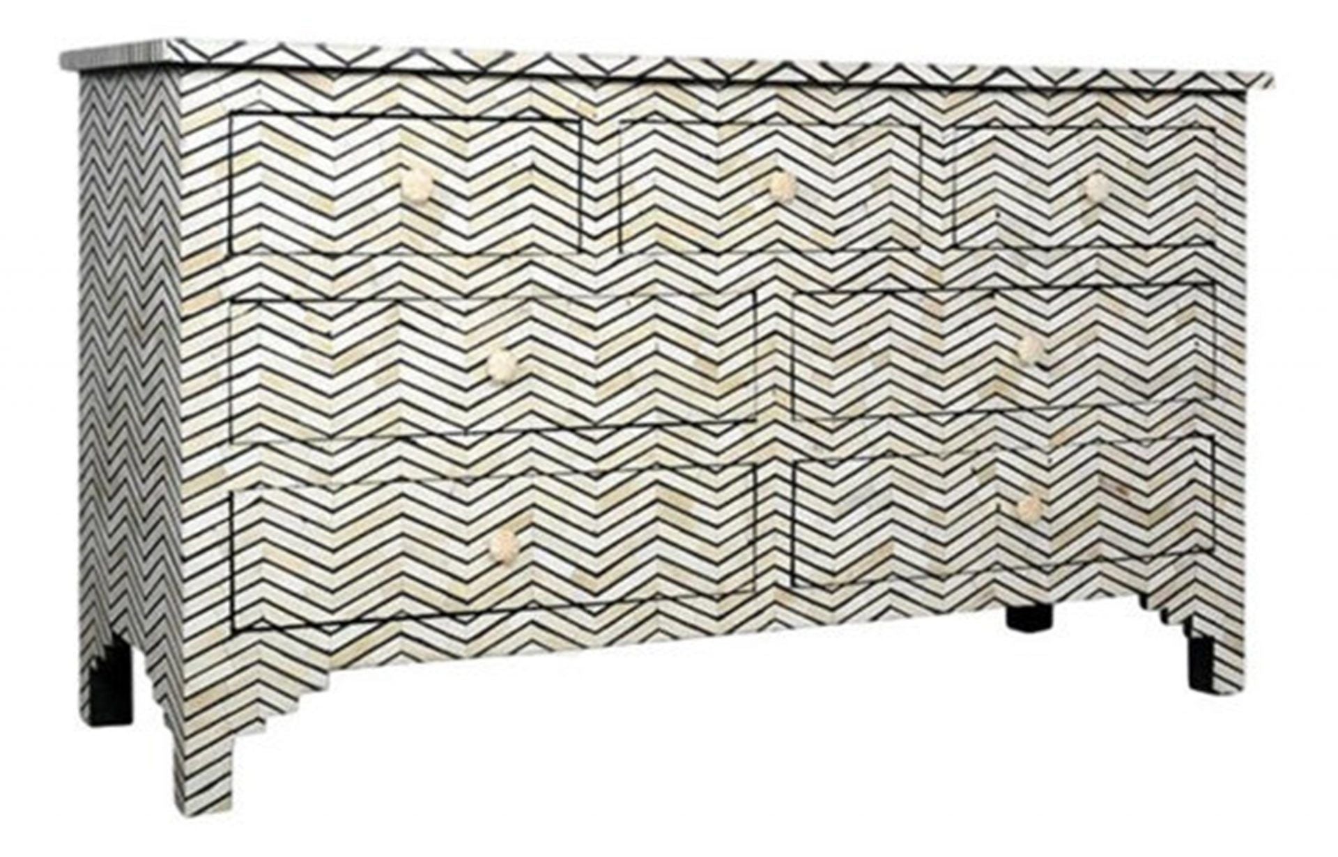 Bone Inlay Chest of 7 Drawers Chevron Design in Grey Color