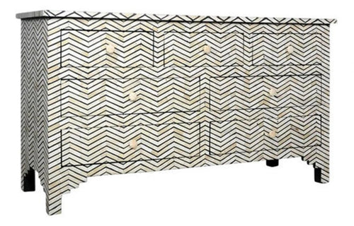 Bone Inlay Chest of 7 Drawers Chevron Design in Grey Color