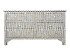 Bone Inlay Chest of 7 Drawers Chevron Design in Grey Color