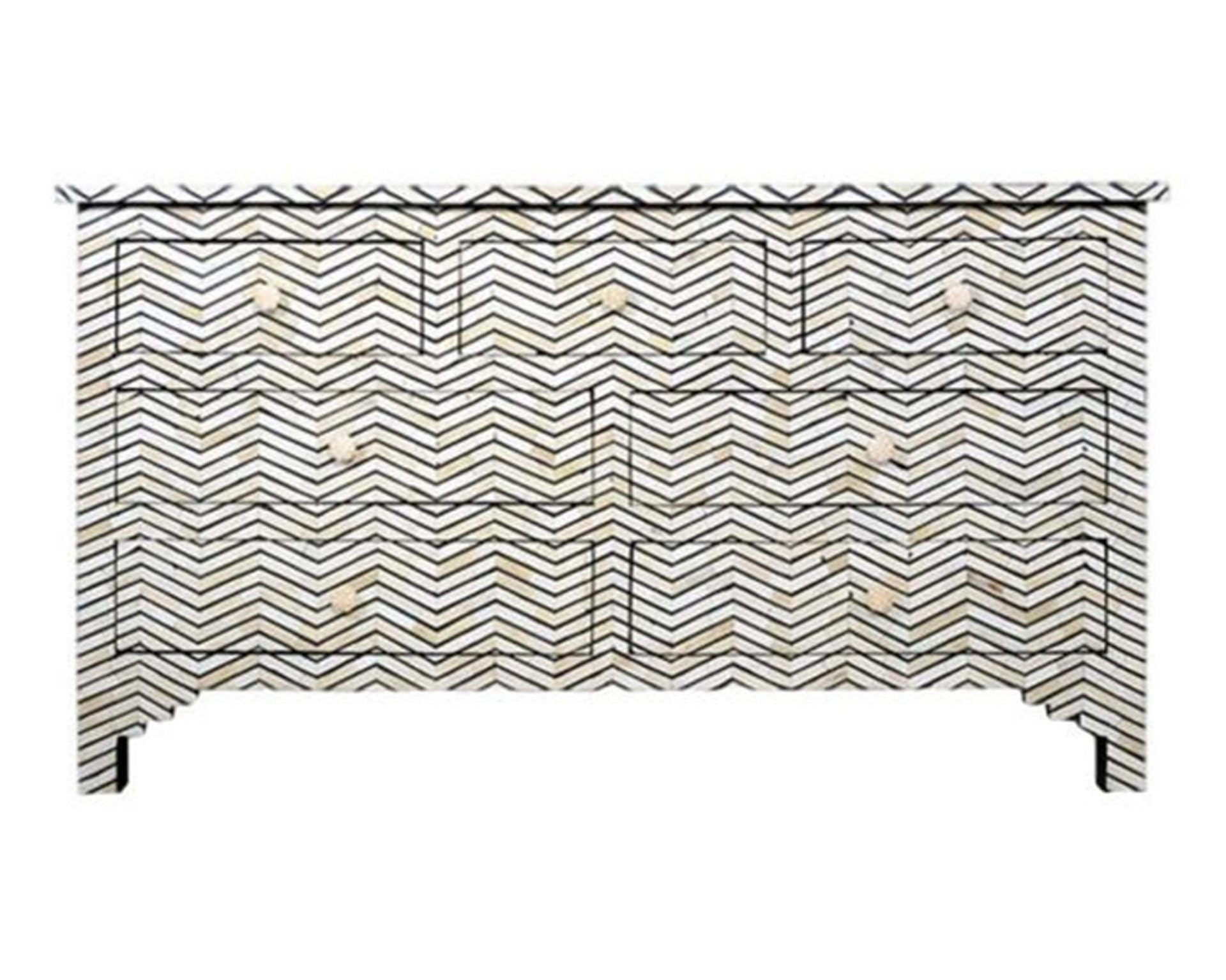 Bone Inlay Chest of 7 Drawers Chevron Design in Grey Color