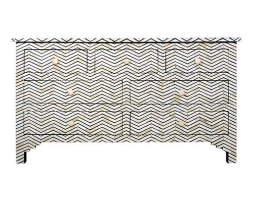 Bone Inlay Chest of 7 Drawers Chevron Design in Grey Color
