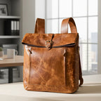 Becko Full Grain Leather Rolltop Backpack – Classic Black Urban Style