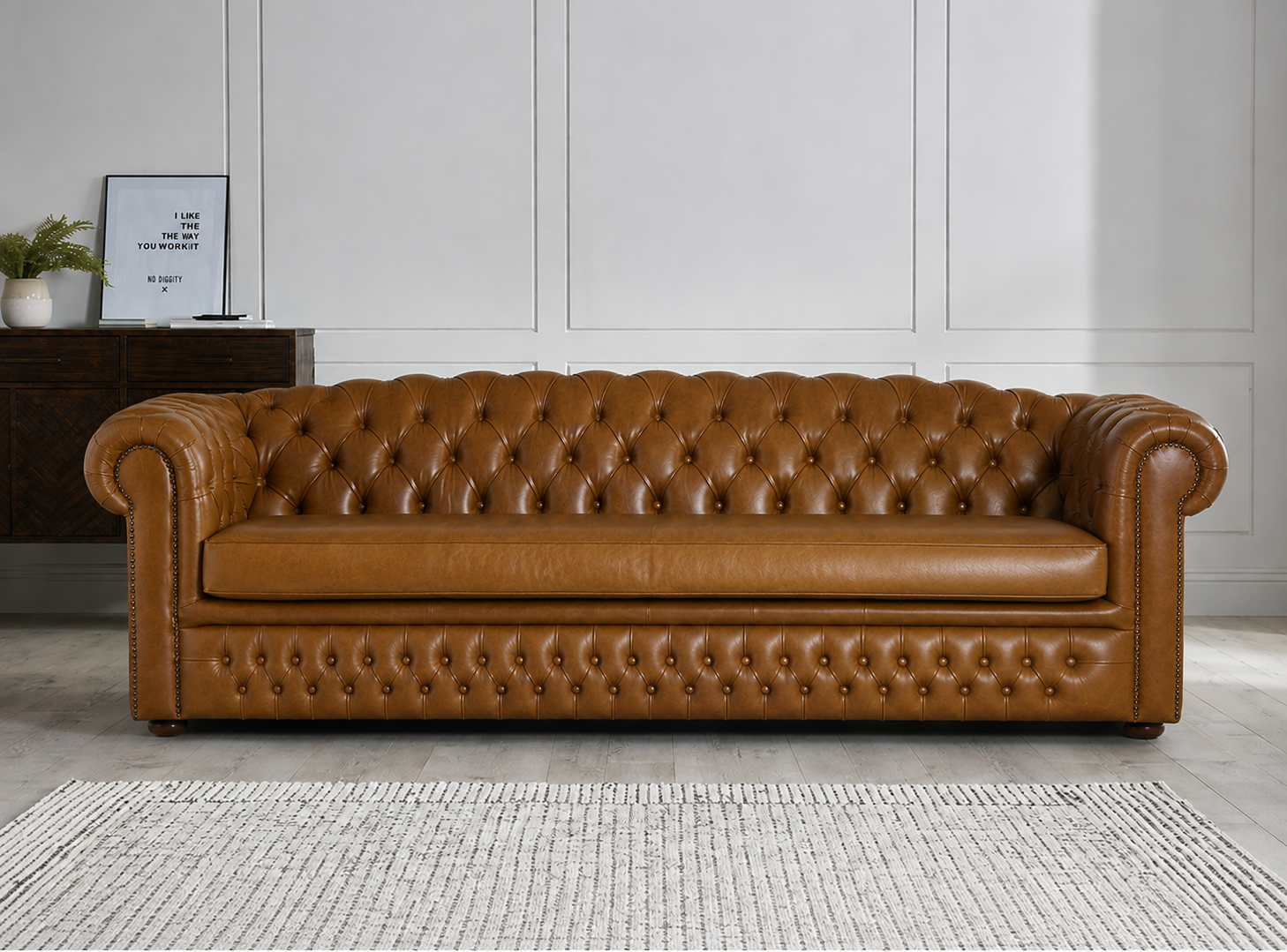 Craftshades Saddle Brown Four Seater Chesterfield Sofa