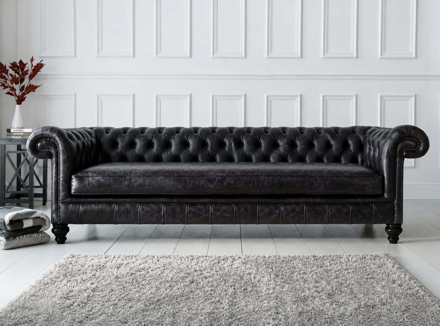 Craftshades Charcoal Black Four Seater Chesterfield Sofa