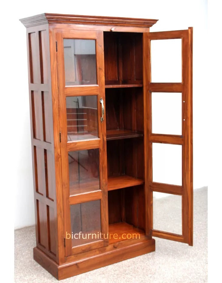 Craftshades Antique Wooden Glass Fronted Library Bookcase