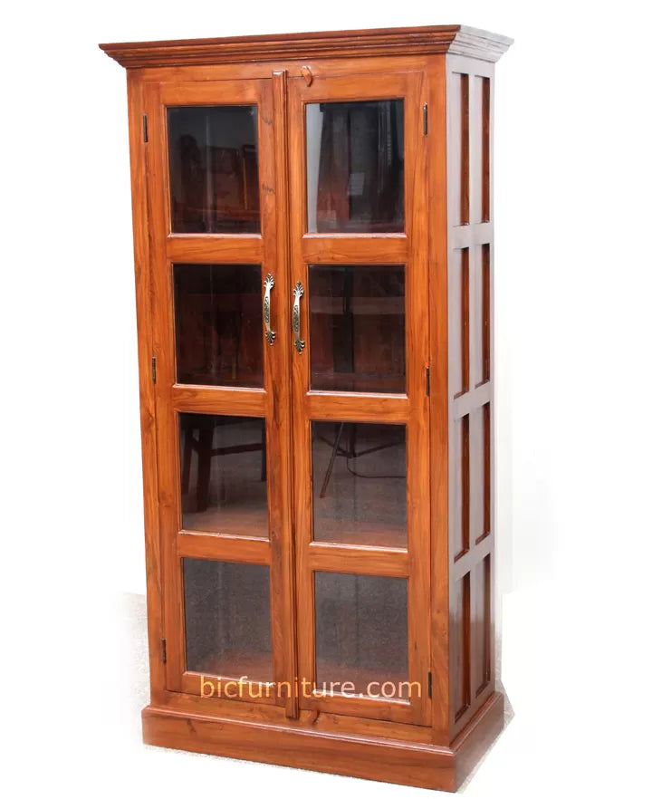 Craftshades Antique Wooden Glass Fronted Library Bookcase