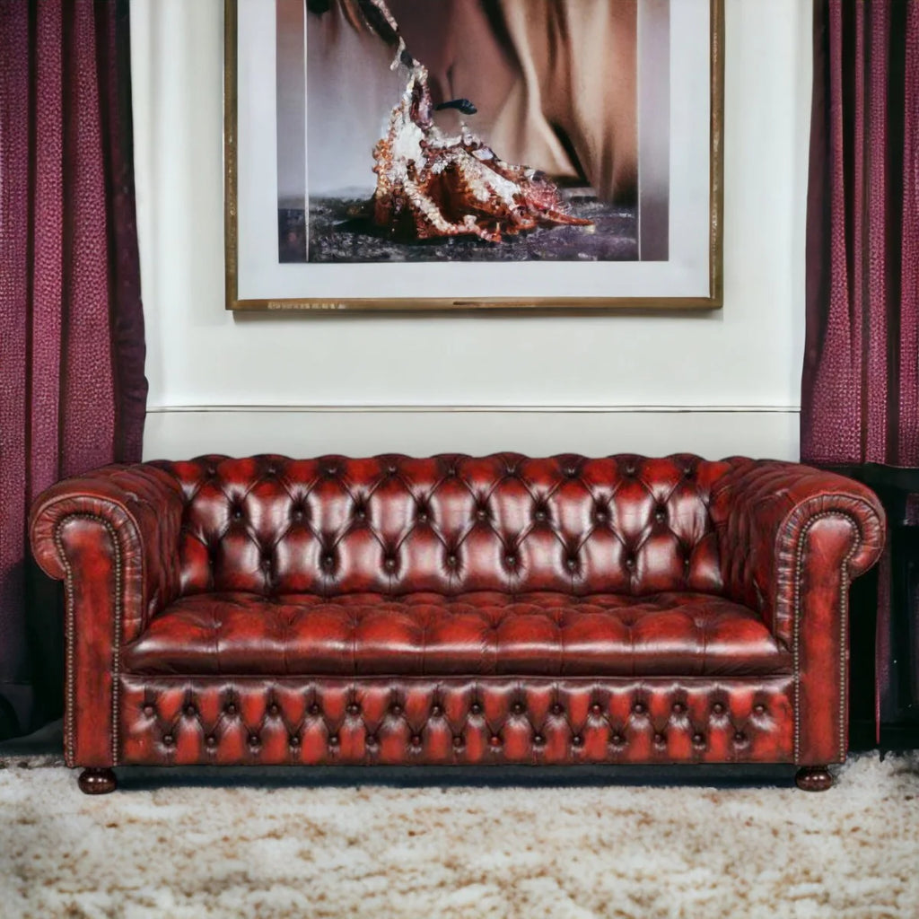 Craftshades Chesterfield Handmade Buckingham 3 Seater Antique Light Rust Leather Sofa