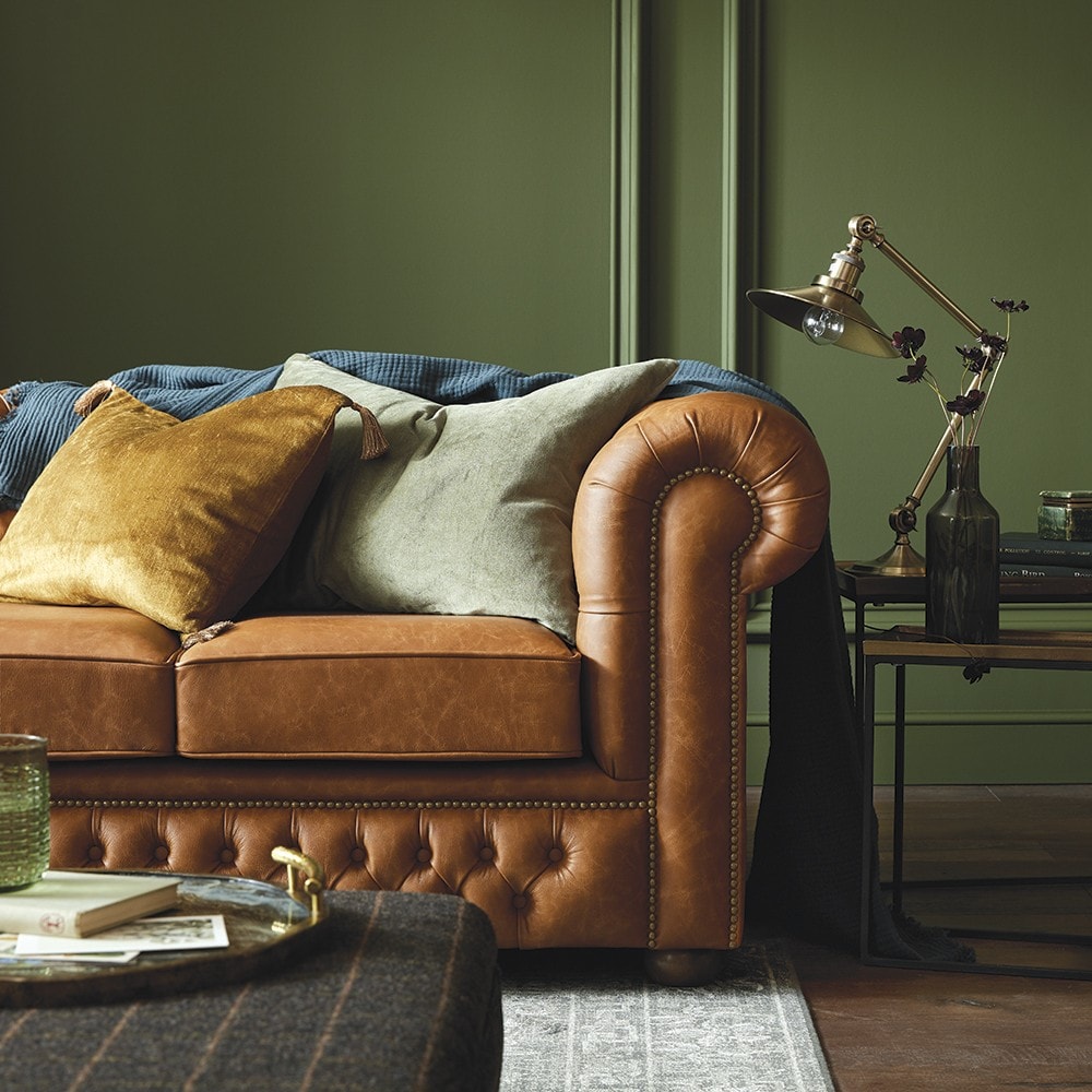 Craftshades Cognac Brown L shape Chesterfield Sofa