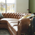 Craftshades Cognac Brown L shape Chesterfield Sofa