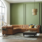 Craftshades Cognac Brown L shape Chesterfield Sofa