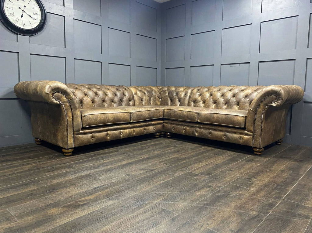 Craftshades Distressed Brown L shape Chesterfield Sofa