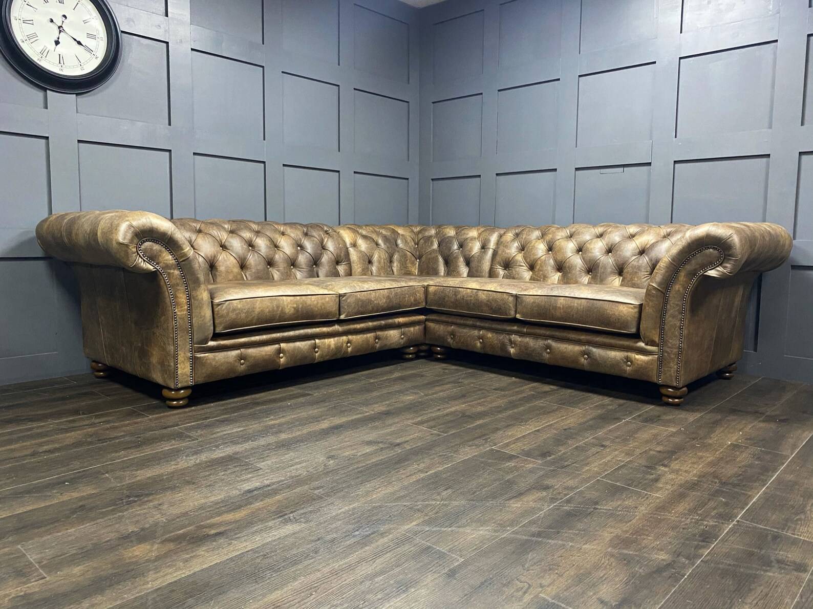 Craftshades Distressed Brown L shape Chesterfield Sofa