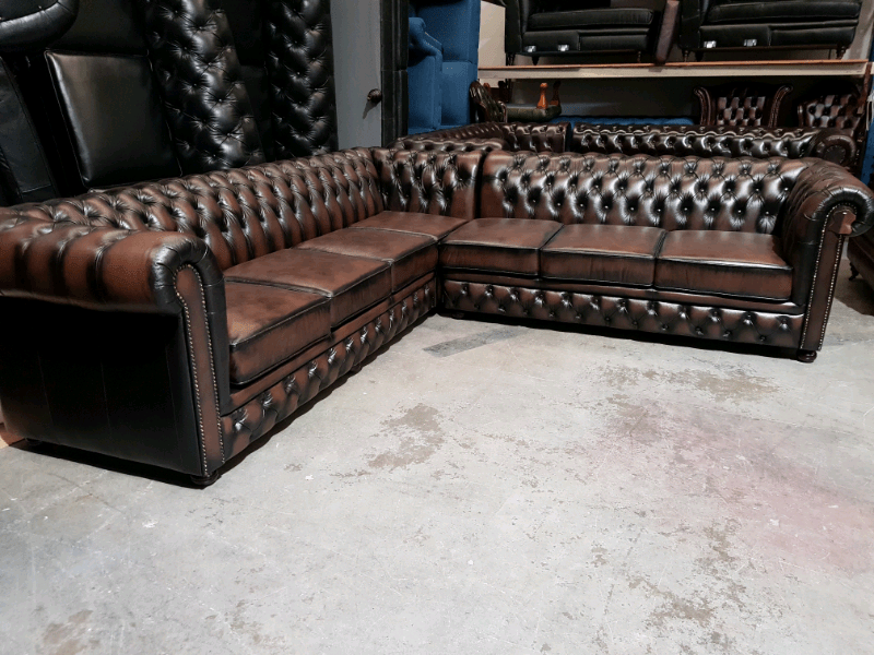 Craftshades Rustic Brown L shape Chesterfield Sofa
