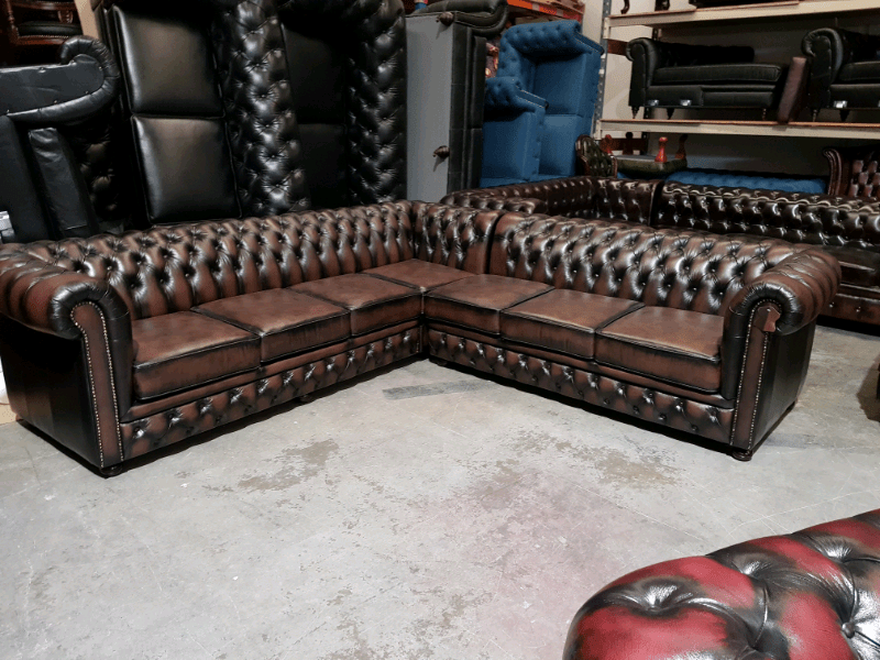 Craftshades Rustic Brown L shape Chesterfield Sofa