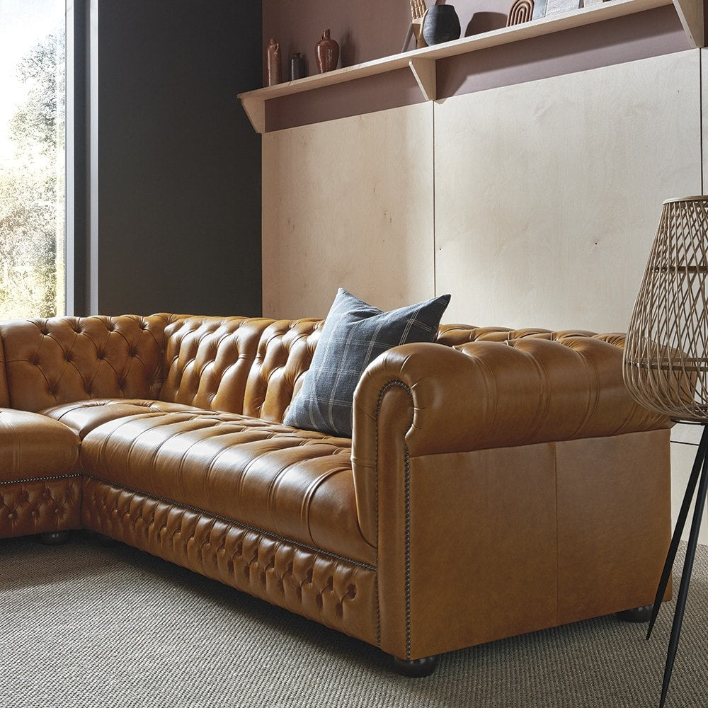 Craftshades Tan L shape Chesterfield Sofa