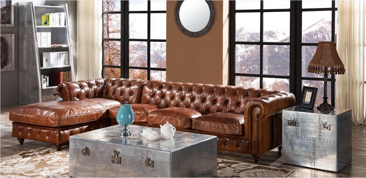 Craftshades Vintage Brown L shape Chesterfield Sofa
