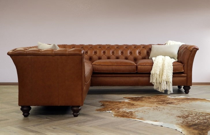 Craftshades Whiskey Brown L Shape Chesterfield sofa