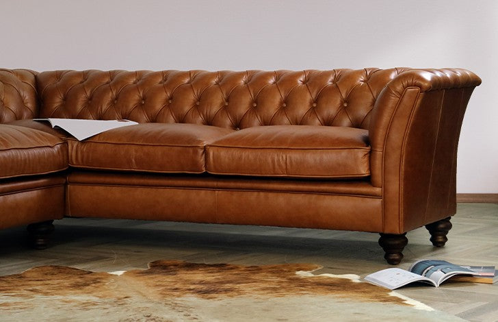 Craftshades Whiskey Brown L Shape Chesterfield sofa