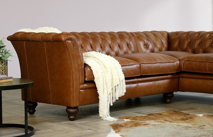 Craftshades Whiskey Brown L Shape Chesterfield sofa