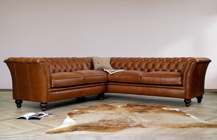 Craftshades Whiskey Brown L Shape Chesterfield sofa