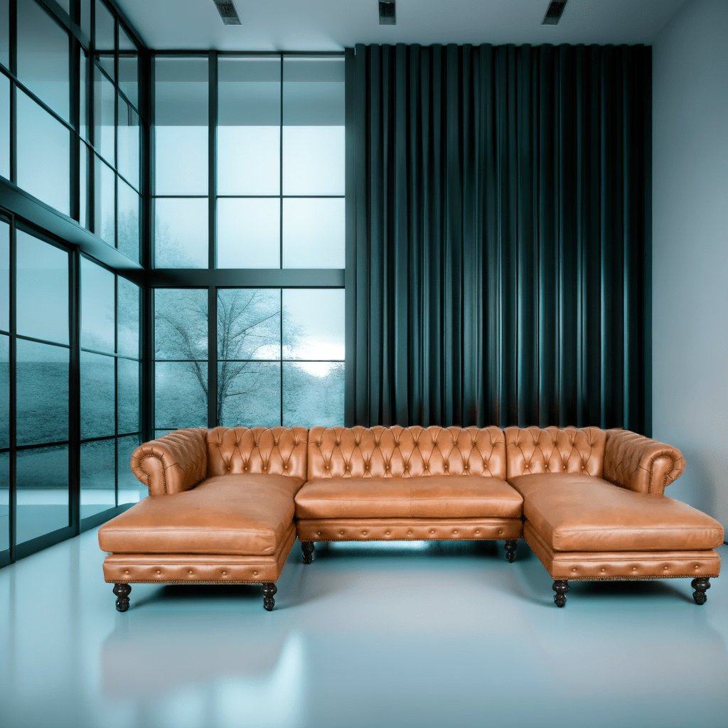 Craftshades Caramel Leather L shape Chesterfield sofa