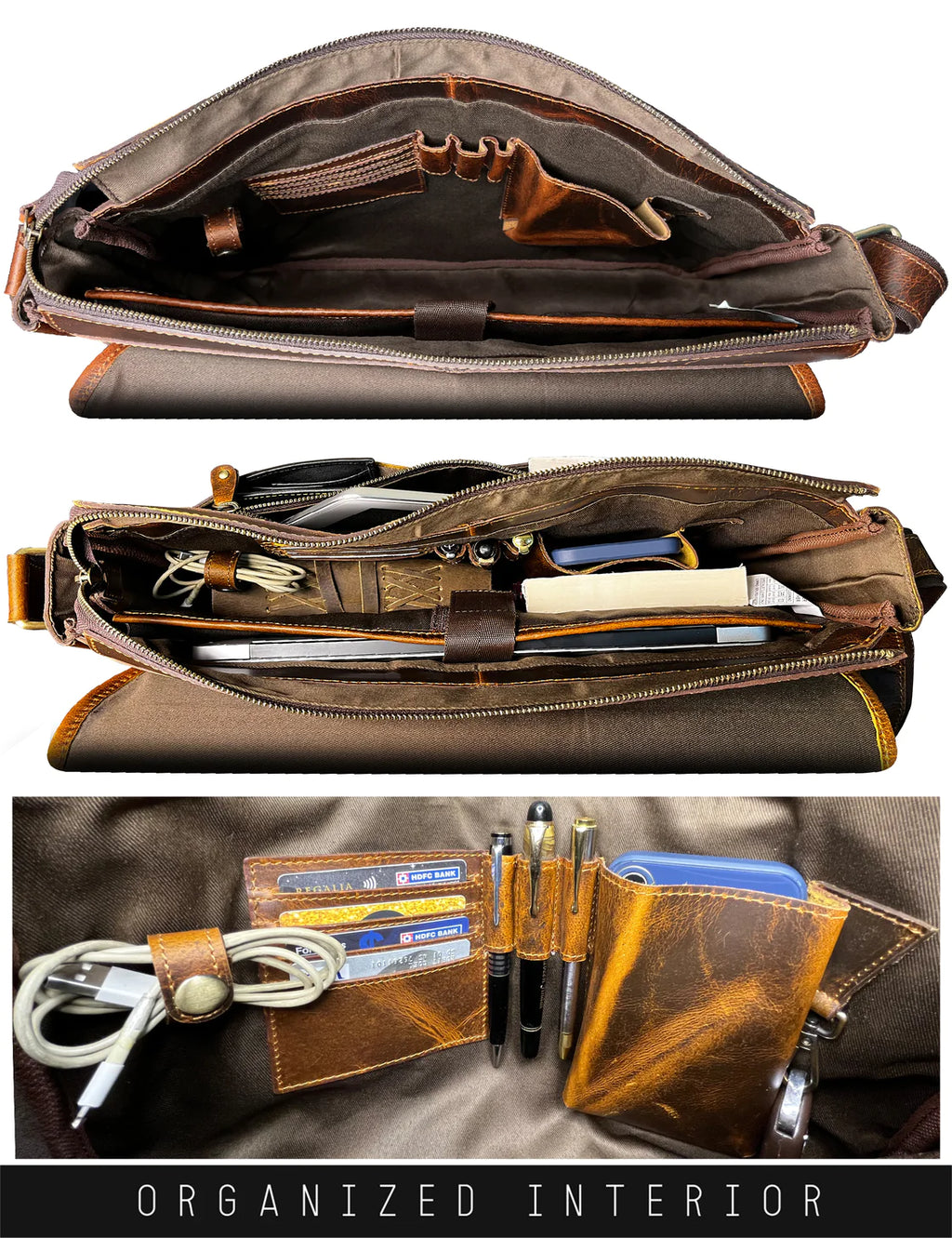 Craftshades Leather Men Laptop Messenger Full Flap Messenger Briefcase Bag 16 inch