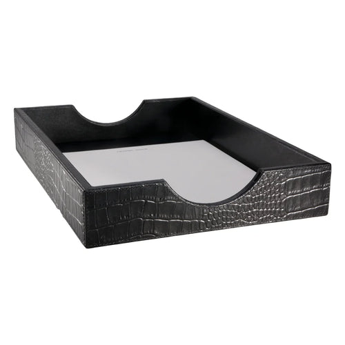 Black Crocodile Embossed Leather Letter Tray