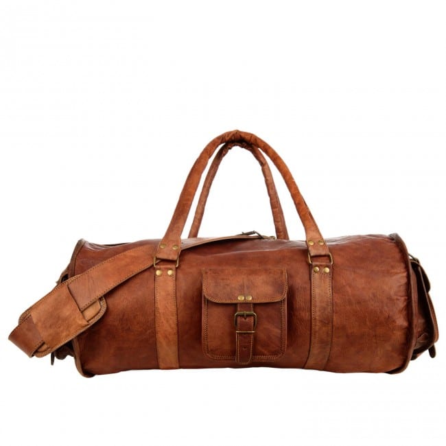 Craftshades - Handcrafted 28" Curved Duffle Leather Bag | 100 Genuine Leather