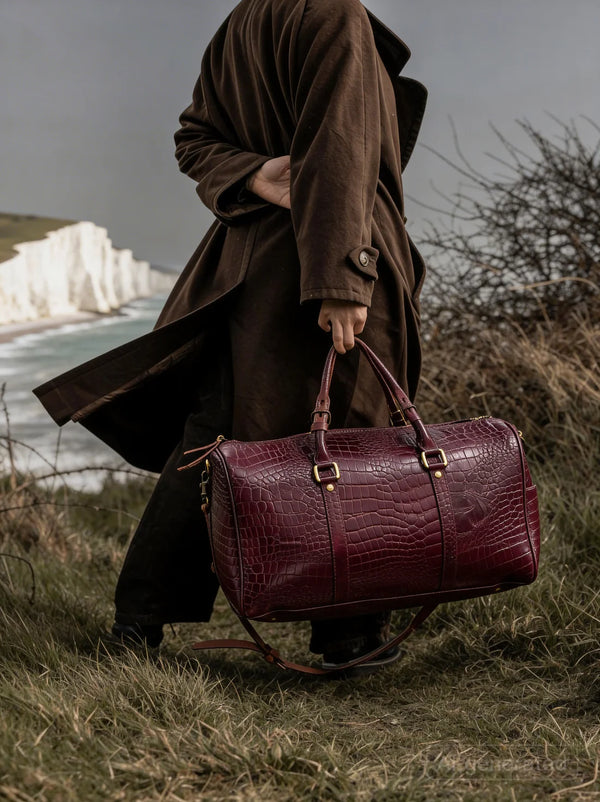 Burgundy/Wine Embossed Leather Duffle