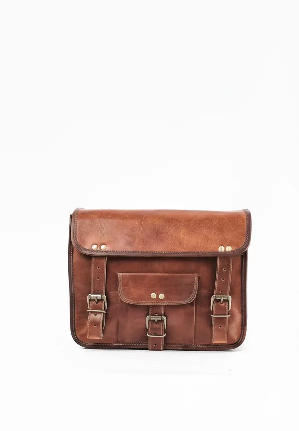 Craftshades - Single Pocket Double Strip Goat Leather Satchel | 100% Genuine Leather