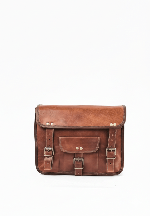 Craftshades – 13 Inch Single Pocket Double Strip Handcrafted Satchel Goat Leather Bag | 100% Genuine Leather