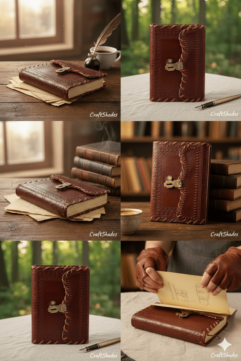 Classic Hand-Stitched Vintage Leather Diary with Brass Lock