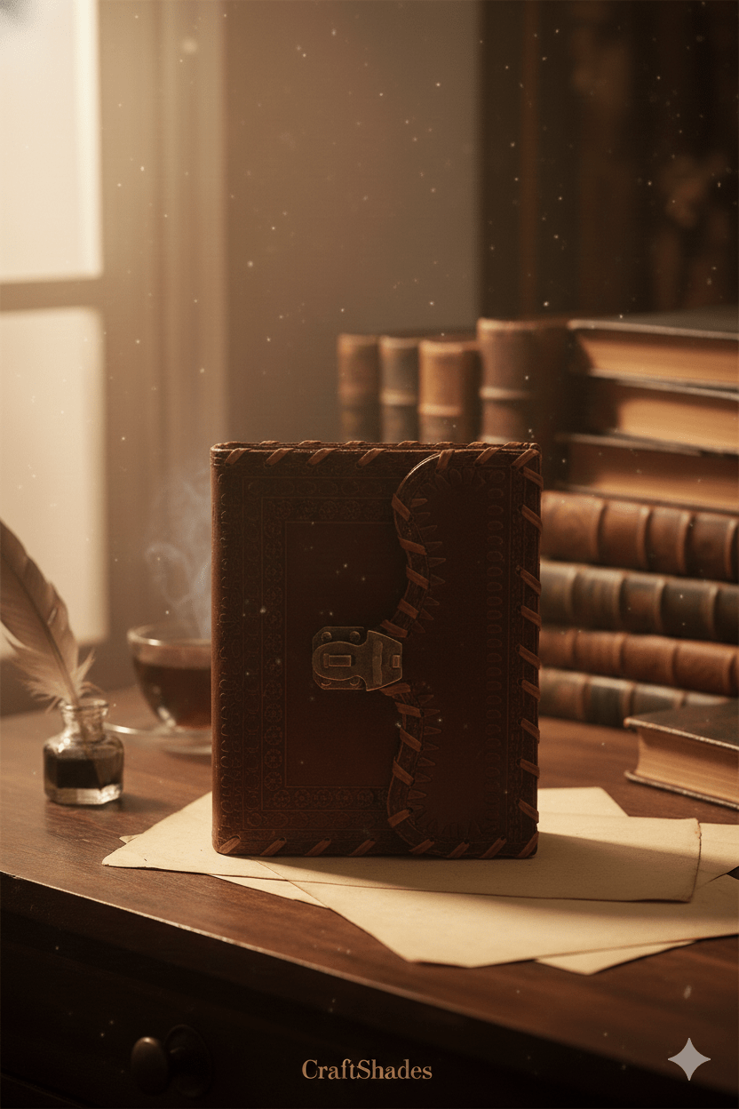 Classic Hand-Stitched Vintage Leather Diary with Brass Lock