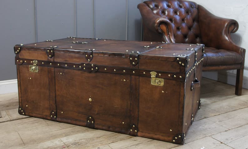 CraftShades Handmade Bridle Leather Coffee Table Trunk