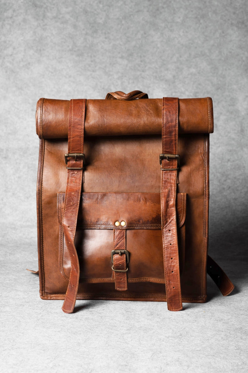 Craftshades – 12×16×20″ Roll Top Leather Backpack | 100% Genuine Leather | Unisex