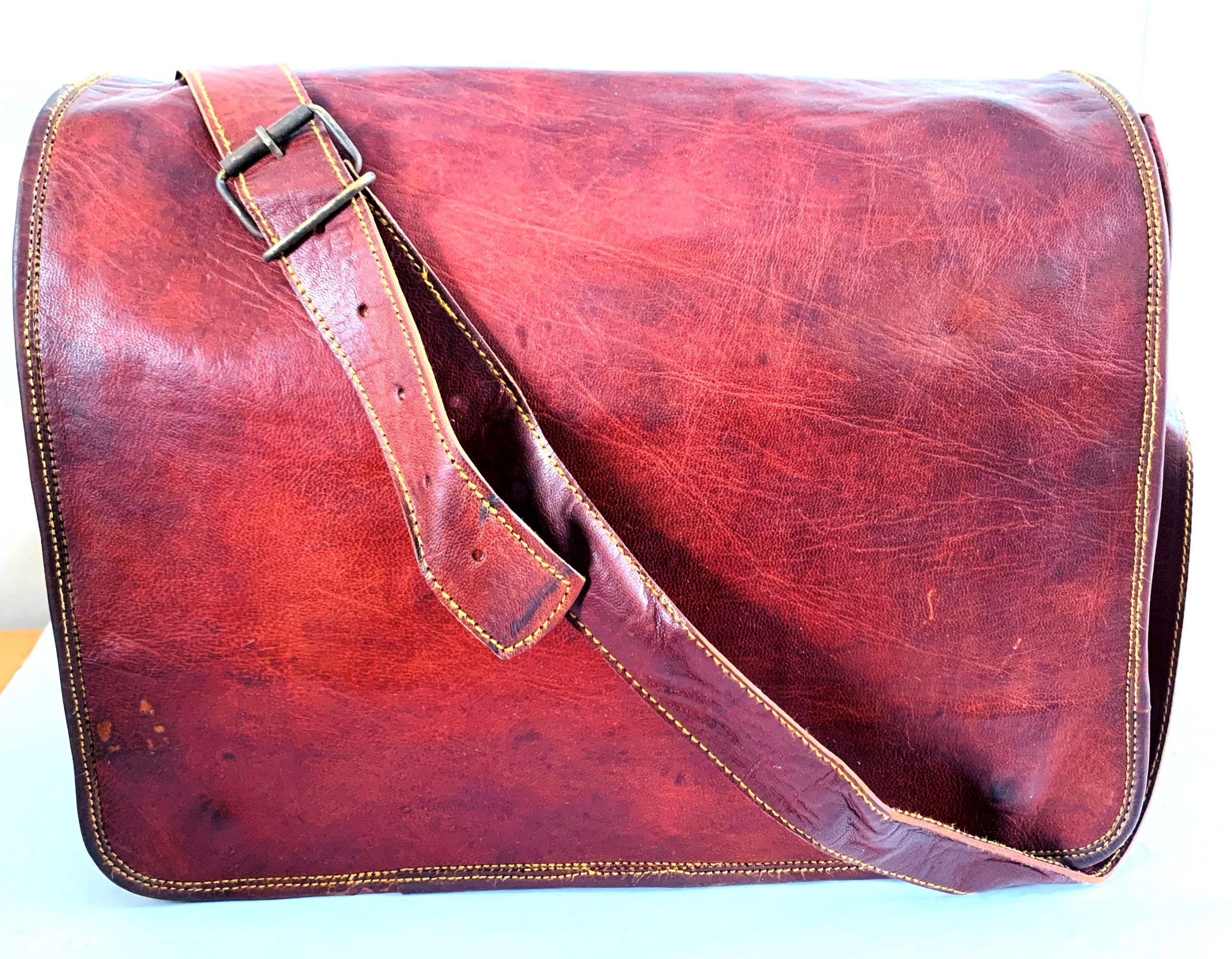 Craftshades – Full Flap Plain Handcrafted  Leather laptop Bag | 100% Genuine Leather|11*15