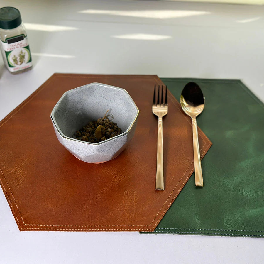 Premium Leather Hexa Placemats – Elegant Dining &amp; Office Table Protection