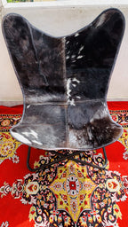 CraftShades Handmade Hairon Leather Butterfly Chair Black Colour