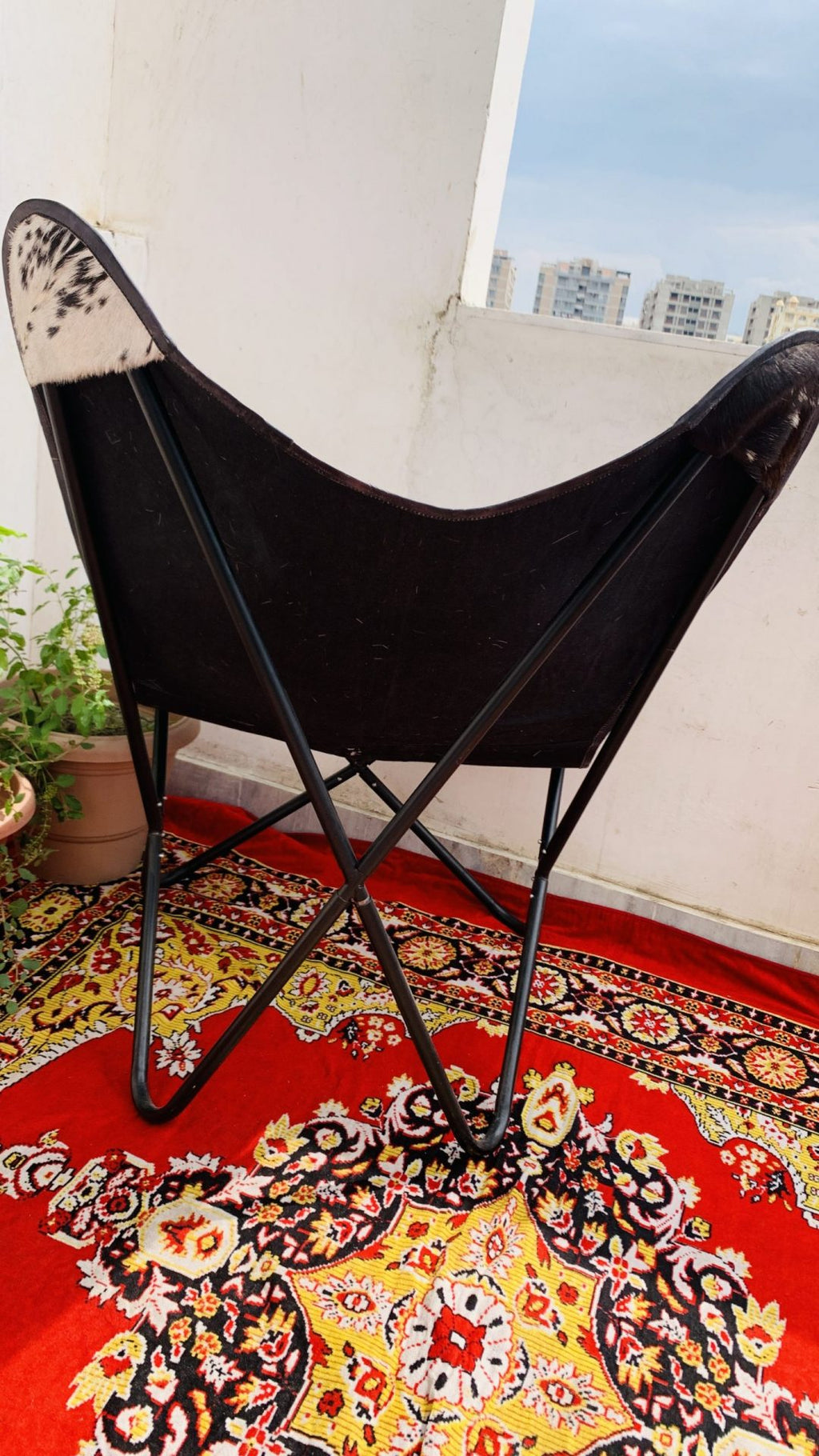 CraftShades Handmade Hairon Leather Butterfly Chair Black Colour