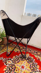 CraftShades Handmade Hairon Leather Butterfly Chair Black Colour
