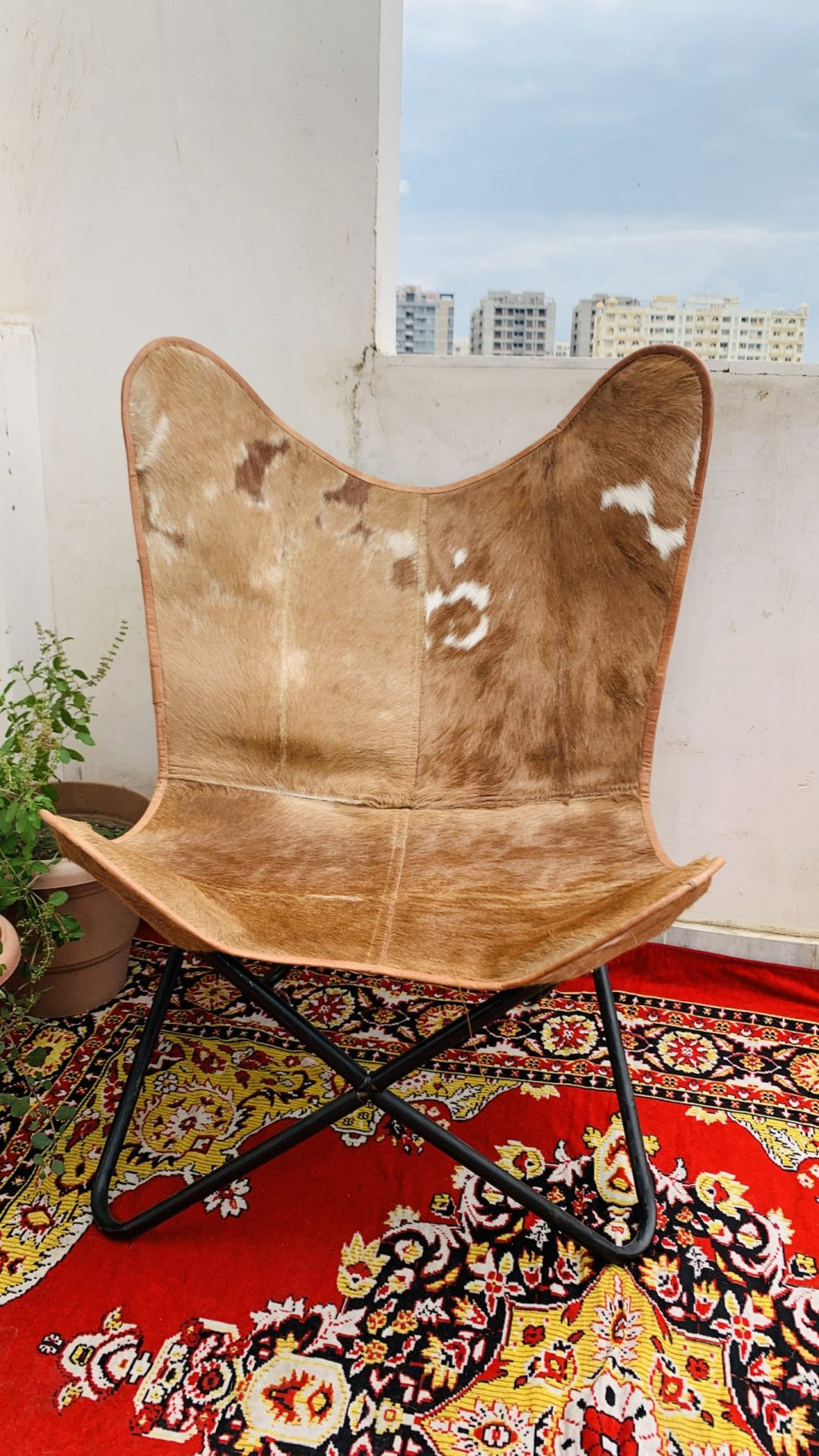 CraftShades Handmade Hairon Leather Butterfly Chair