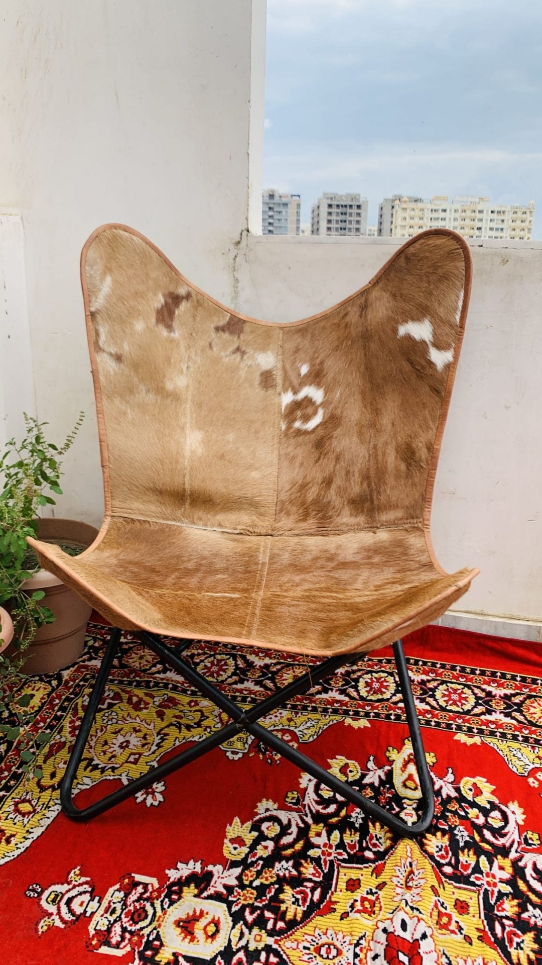 CraftShades Handmade Hairon Leather Butterfly Chair