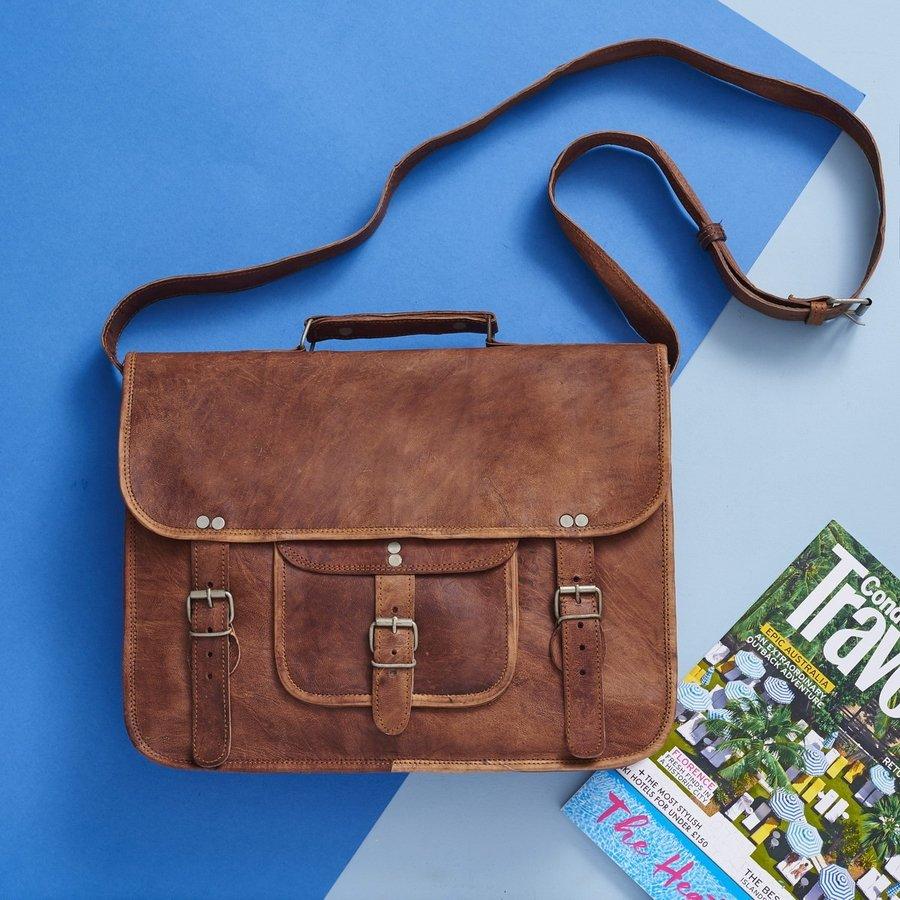 Craftshades – Vintage Single Pocket 15"11 Handcrafted Leather Laptop Bag | 100% Genuine Leather