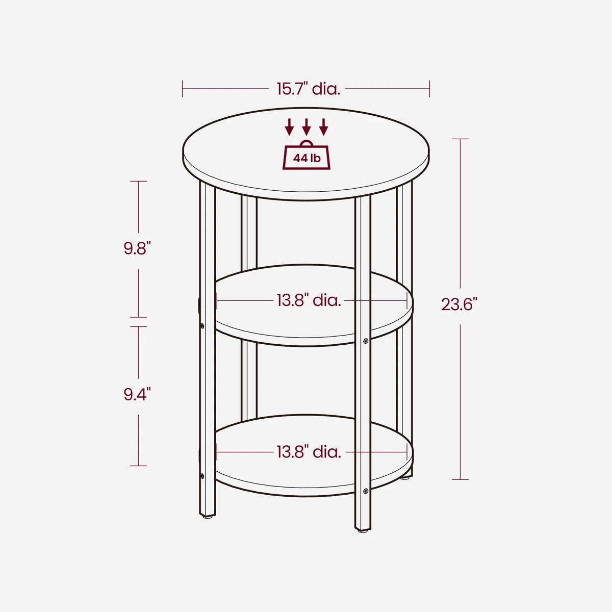 Mauch Round End Table with 3-Tier Storage Shelves