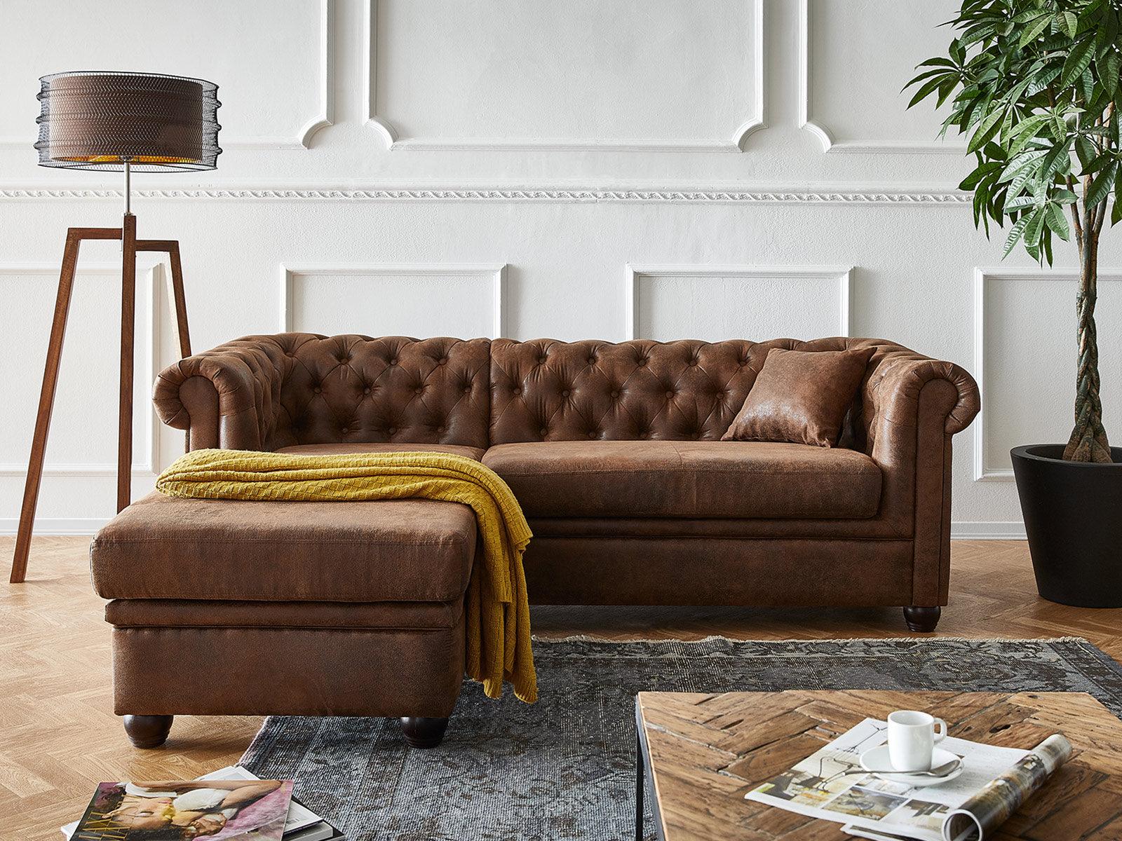 Craftshades Vintage Chesterfield Brown Ottoman Left
