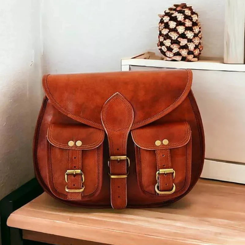 CraftShades -9*11 Inch cross body double pocket sling goat leather bag for boys &amp; girls