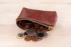 Genuine Leather Zippered Coin Purse with Gusseted Sides