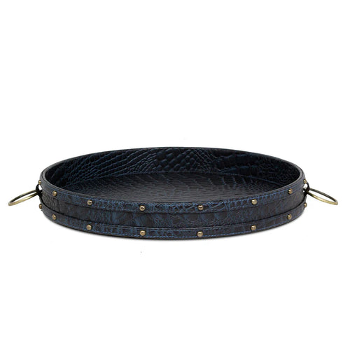 Blue Croco Leather Round Tray