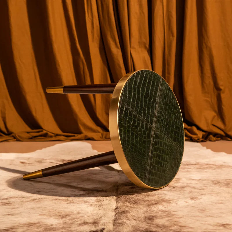 Embossed Green Leather Round Side Table